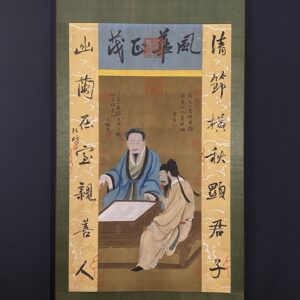 【唐寅】人物，一物一圖，精品三尺純手繪對聯絹本中堂畫 裱裝尺寸：約200*77cm左右 畫芯尺寸：約110＊65cm左右