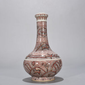 清康熙釉裏紅海獸紋蒜頭瓶33*18釐米