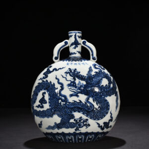 明宣德青花龍紋扁瓶27*21釐米