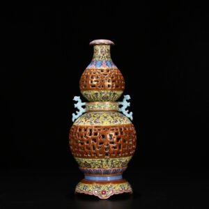 清雍正琺瑯彩鏤空葫蘆瓶 古玩200910花瓶古董古瓷器 藏品規格；公分32*14.5