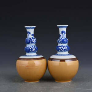 清康熙黃釉青花葫蘆瓶外銷瓷回流瓷 古玩古董古瓷器老貨收藏 19×10.5釐米