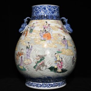 清乾隆 青花粉彩群仙賀壽圖鹿頭尊,高49cm直徑40cm