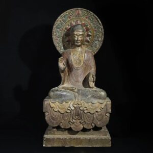 北齊青石彩繪坐佛造像 高71公分 寬33公分 厚21公分