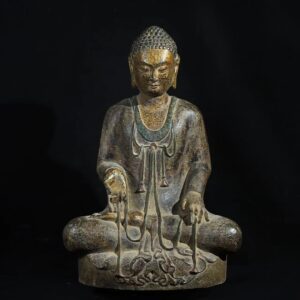 北魏青石彩繪坐佛造像 高56公分 寬36公分 厚26公分