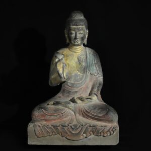 北齊青石彩繪鎏金坐佛造像 寬41cm 厚27cm 高60cm 重59kg