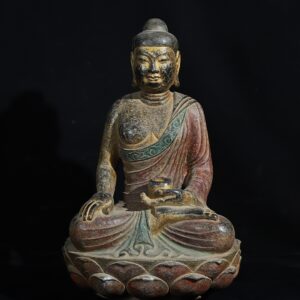 唐代青石彩繪蓮花座佛造像 高50公分 寬約30公分 厚約21公分