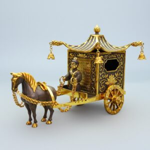 珍藏手工鏨刻局部鎏金浮雕馬拉車 高度:20cm,長度30cm,厚度:9cm,重量:1710克