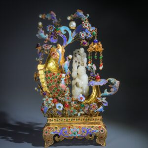 珍藏精品掐絲鑲嵌和田玉擺件 高38公分,寬20公分,重1580克