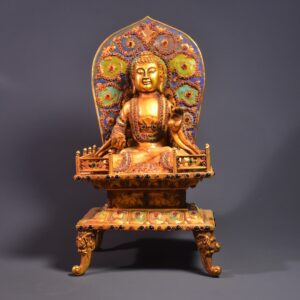 舊藏銅鎏金多寶鑲嵌佛像一尊 純手工鏨刻工藝，多寶鑲嵌，精美絕倫 高度:43cm，寬度:21cm，厚:15cm，重量:4416克